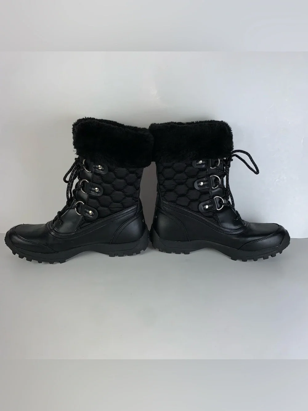 Women's U.S. Polo Assn. Lace Up Boots with Faux Fur Trim - Size 7.5M black